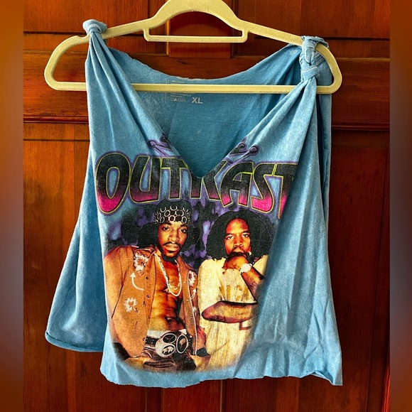 Outkast Graphic Tank Top XL Cropped Bleach Wash Tee Y2K Festival Boho Streetwear - Picture 1 of 8